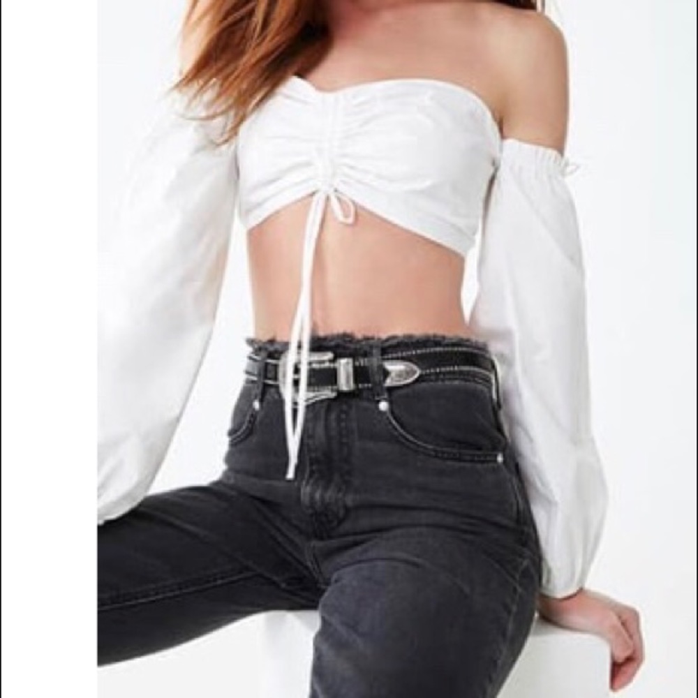 Ruched Off the Shoulder Crop Top